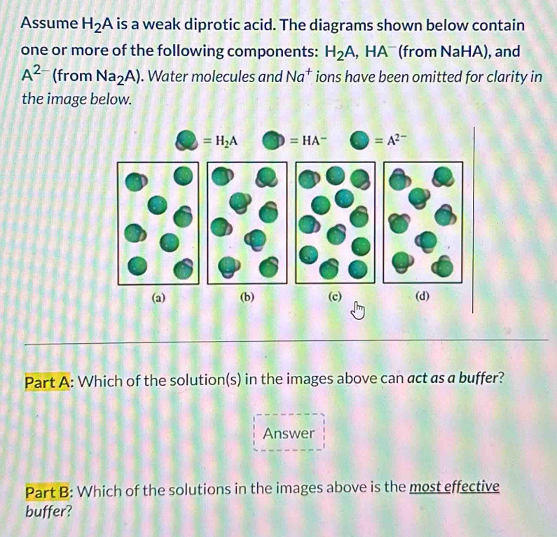Solved: Assume H_2A is a weak diprotic acid. The diagrams shown below ...