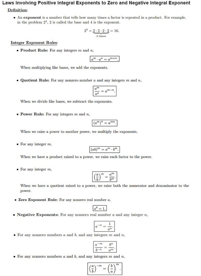 Solved: Laws Involving Positive Integral Exponents to Zero and Negative ...