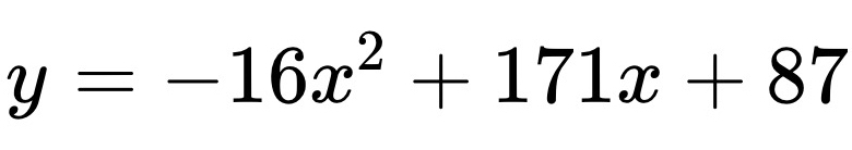 y=-16x^2+171x+87