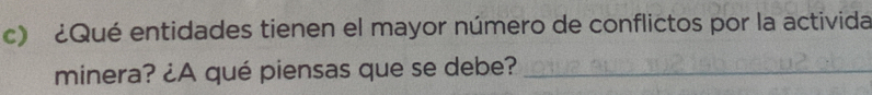 ¿Qué entidades tienen el mayor número de conflictos por la activida 
minera? ¿A qué piensas que se debe?_