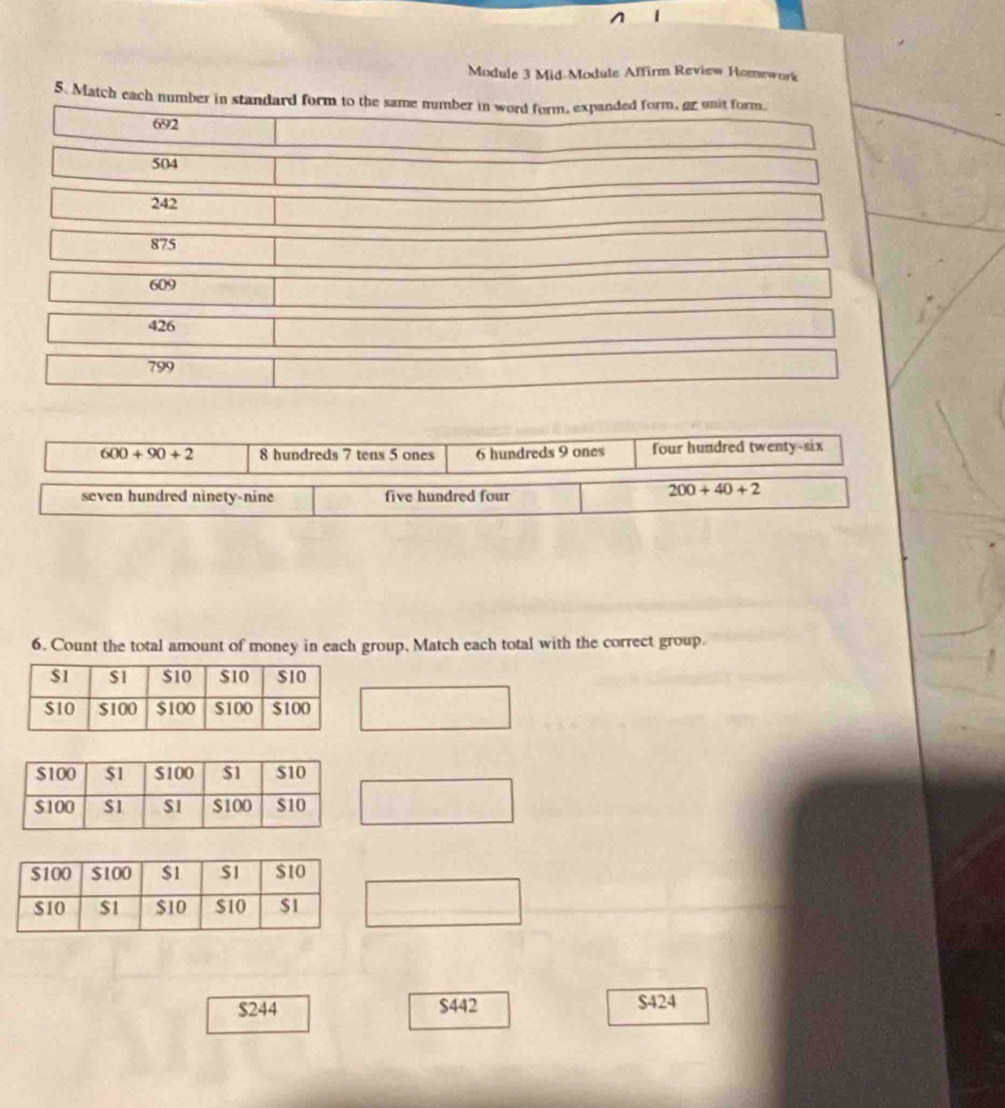 Solved: Module 3 Mid Module Affirm Review Homework 5. Match each number ...