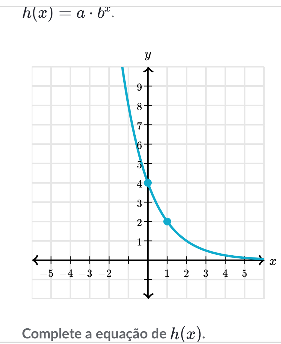 h(x)=a· b^x.
x
Complete a equação de h(x).