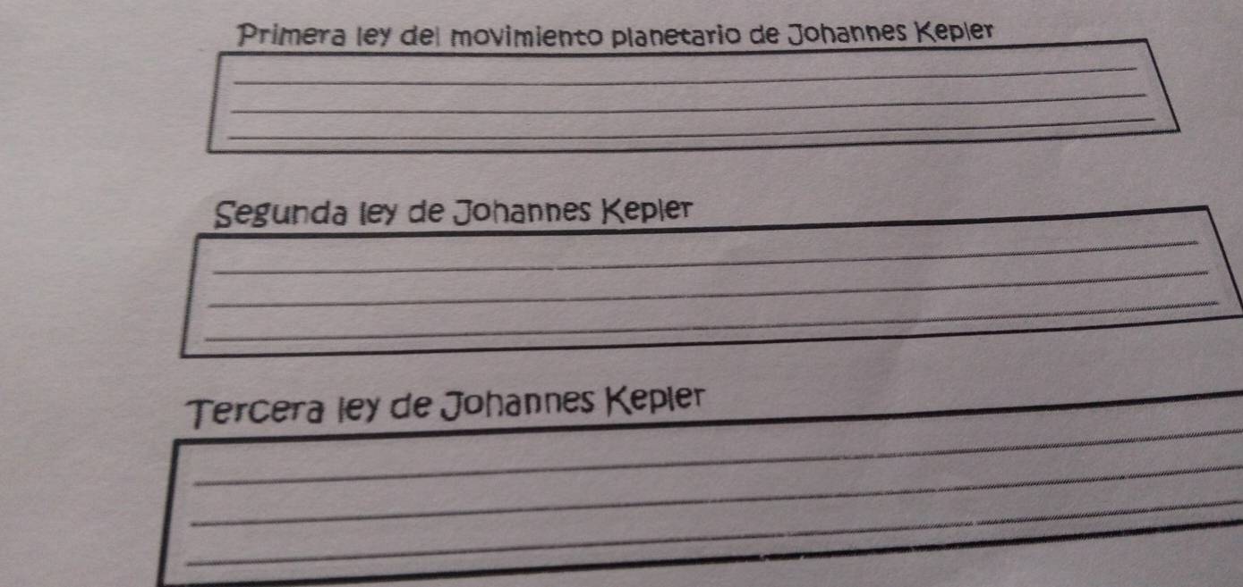 Primera ley del movimiento planetario de Johannes Kepler 
_ 
_ 
_ 
_ 
Segunda ley de Johannes Kepler 
_ 
_ 
_ 
_ 
_ 
_ 
_ 
Tercera ley de Johannes Kepler_ 
_ 
_