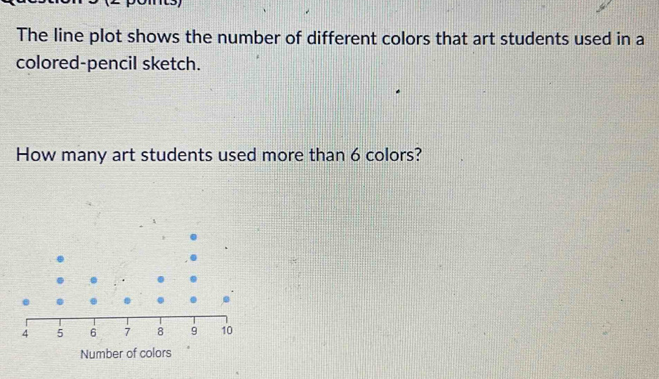 Solved: The line plot shows the number of different colors that art ...