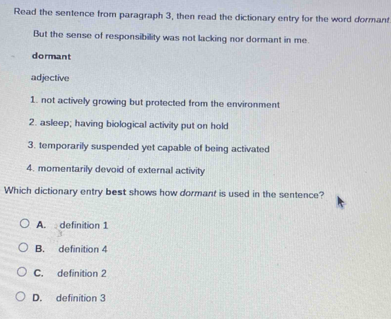 Solved: Read the sentence from paragraph 3, then read the dictionary ...