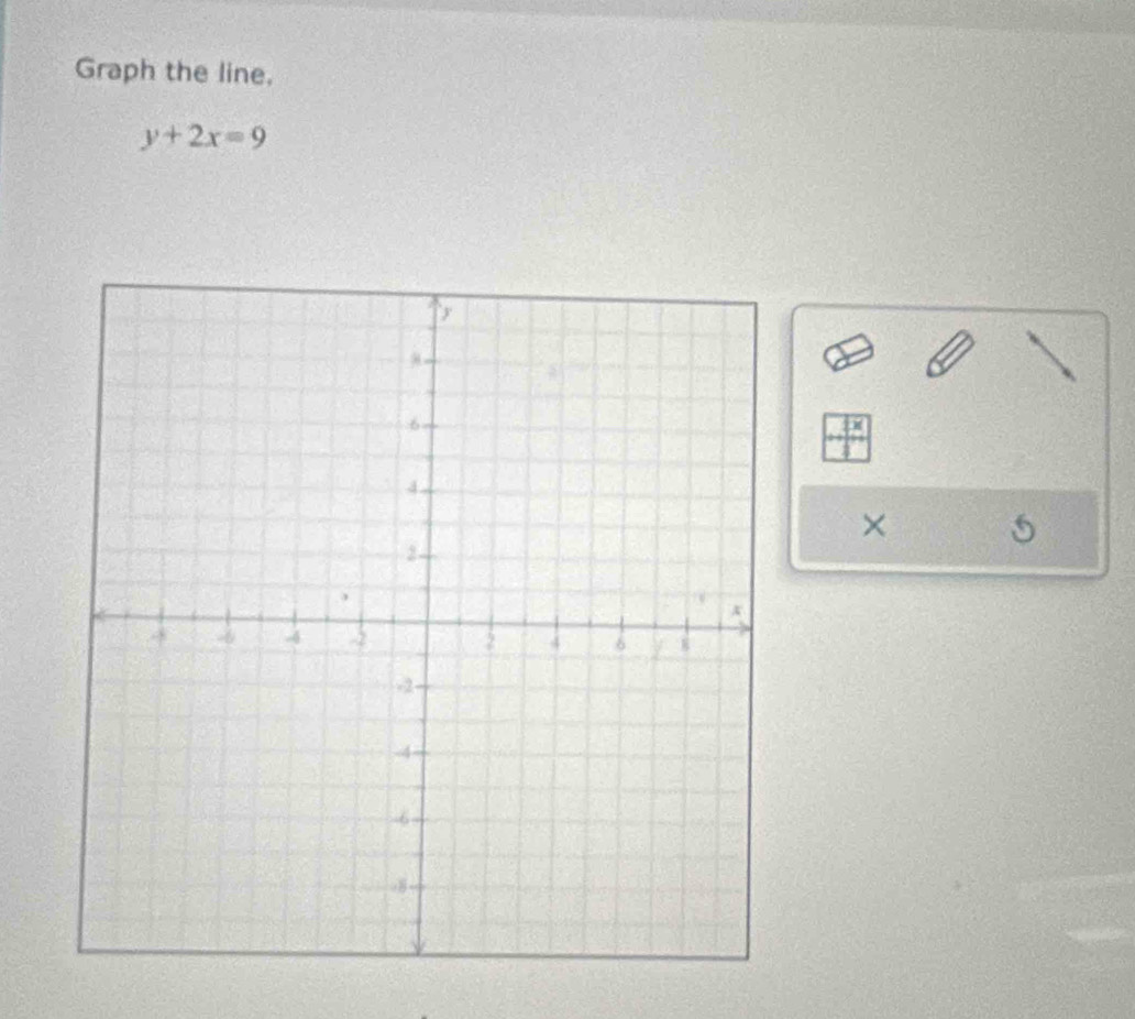 Graph the line,
y+2x=9
frac 1x
×
5