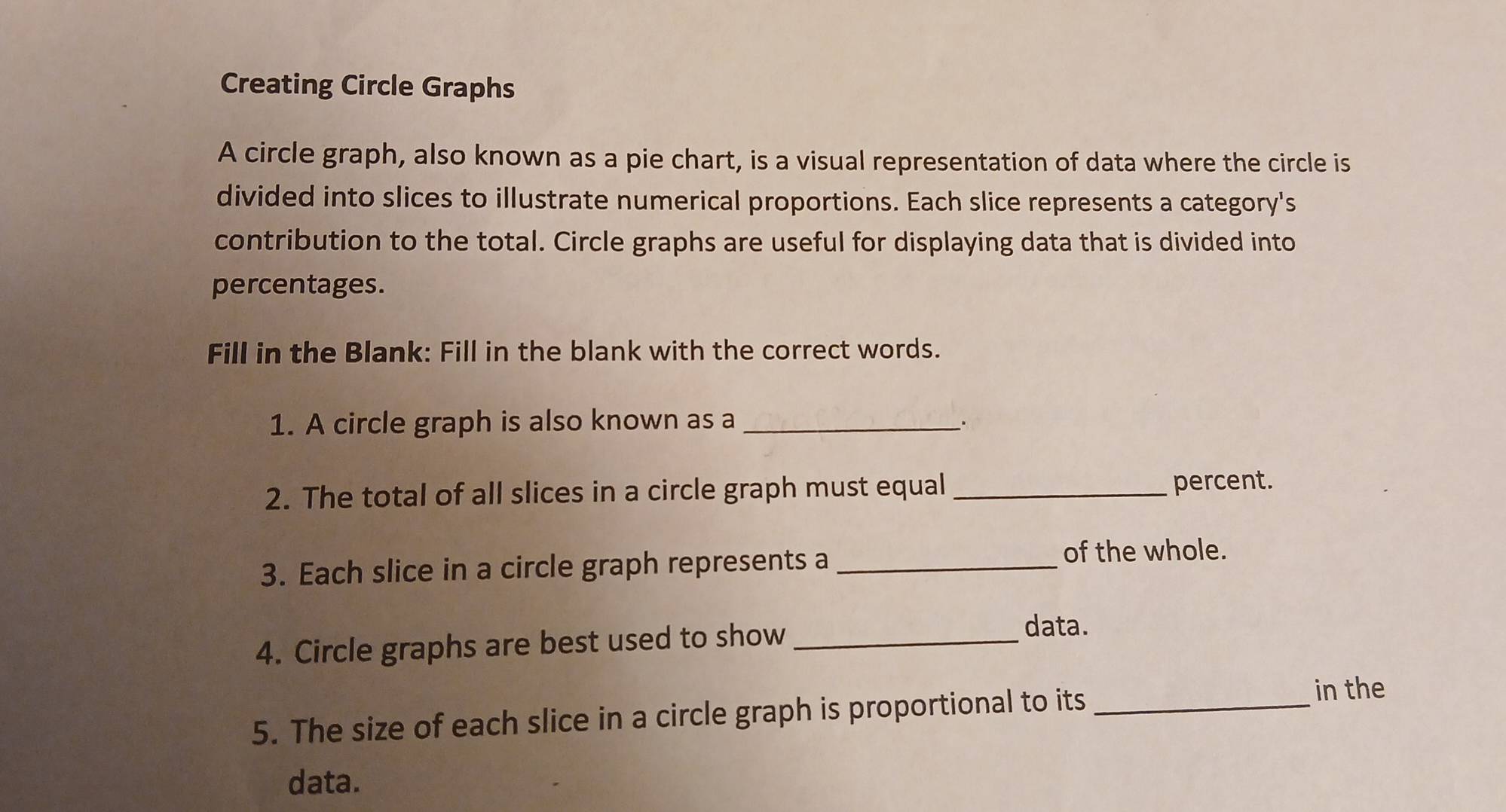Solved: Creating Circle Graphs A circle graph, also known as a pie ...