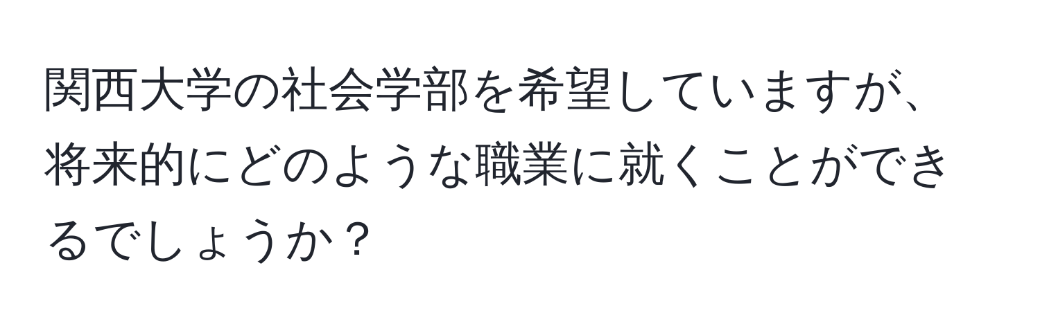 関西大学の社会学部を希望していますが、将来的にどのような職業に就くことができるでしょうか？