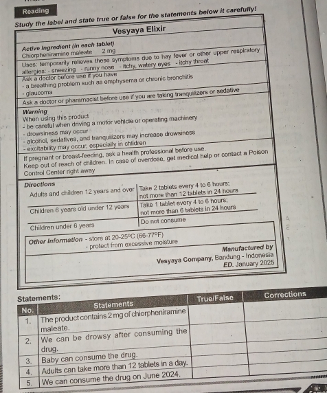 Reading
for the statements below it carefully!