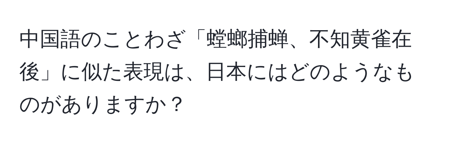 中国語のことわざ「螳螂捕蝉、不知黄雀在後」に似た表現は、日本にはどのようなものがありますか？