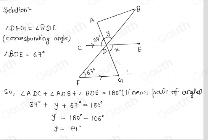Solved: In the diagram, CDE is parallel to FG. ADG and BDF are straight ...