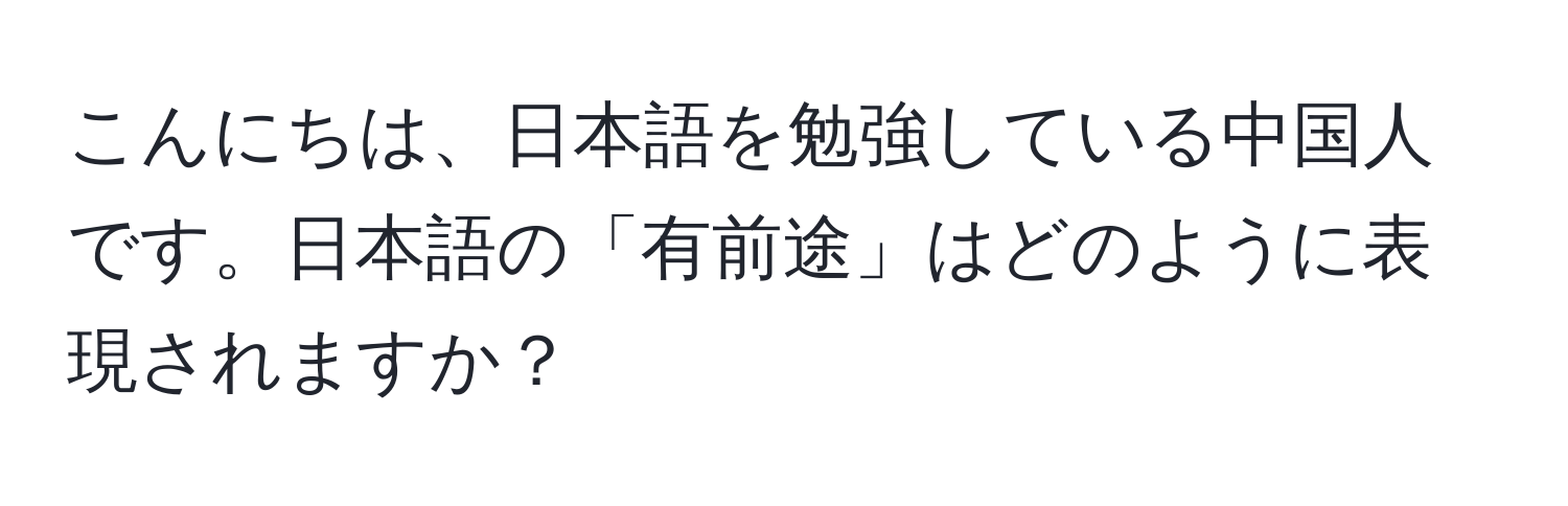 こんにちは、日本語を勉強している中国人です。日本語の「有前途」はどのように表現されますか？