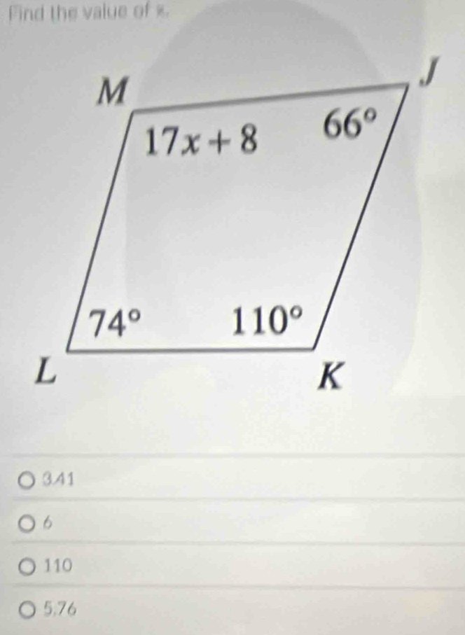 Find the value of x.
341
6
110
5.76