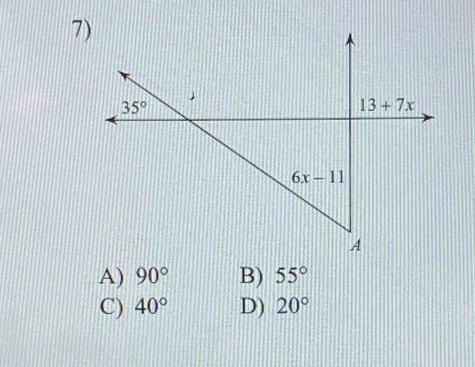 A) 90° B) 55°
C) 40° D) 20°