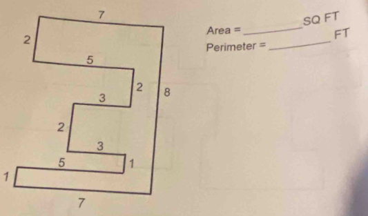 SQ FT
Area =
_
FT
Perimeter =
_