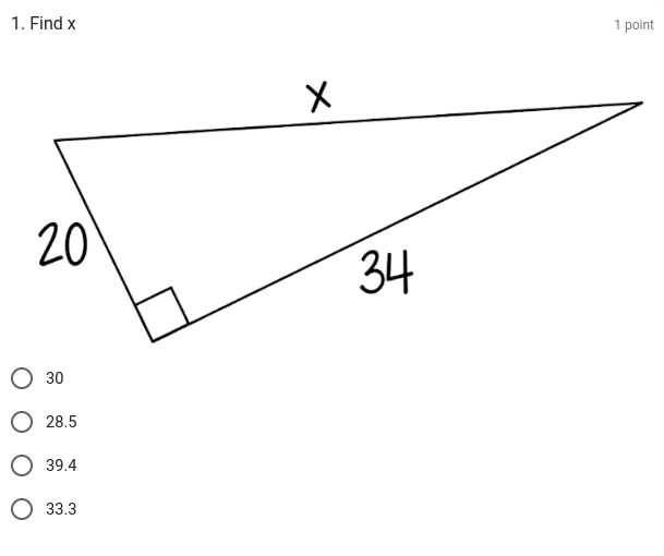 Find x 1 point
30
28.5
39.4
33.3