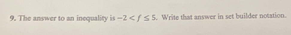 The answer to an inequality is -2 . Write that answer in set builder notation.