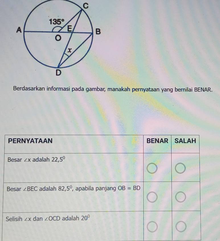 Berdasarkan informasi pada gambar, manakah pernyataan yang bernilai BENAR.