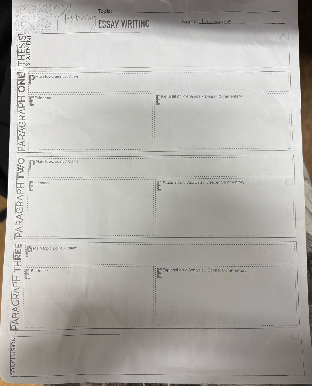 Solved: Topic:_ ESSAY WRITING Name:_ Main topic point / claim Evidence ...