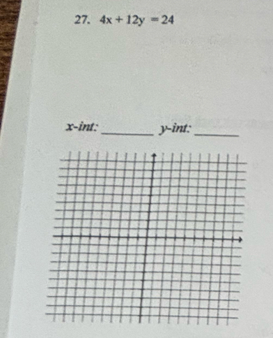 4x+12y=24
x -int: _ y -int:_