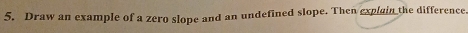 Draw an example of a zero slope and an undefined slope. Then explain the difference.