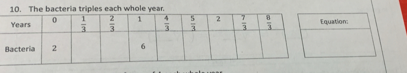 The bacteria triples each whole year.