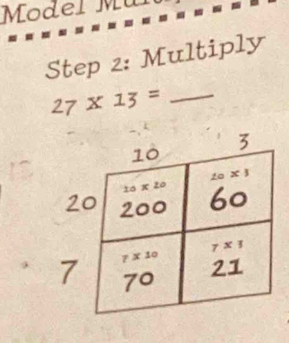Model Mür
Step 2: Multiply
27* 13= _
2
7