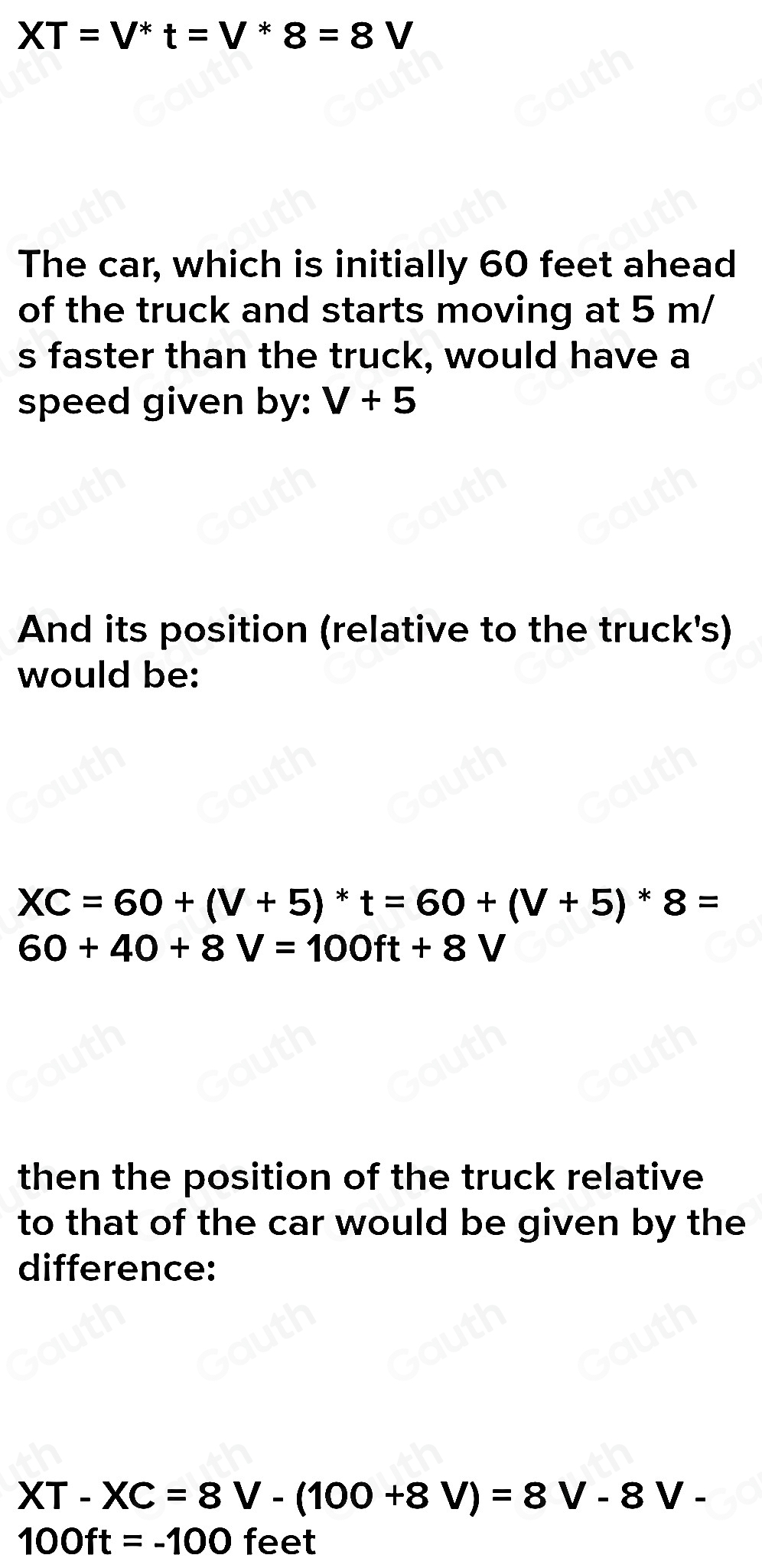 Solved: Represent and Connect A truck’s position relative to a car’s ...