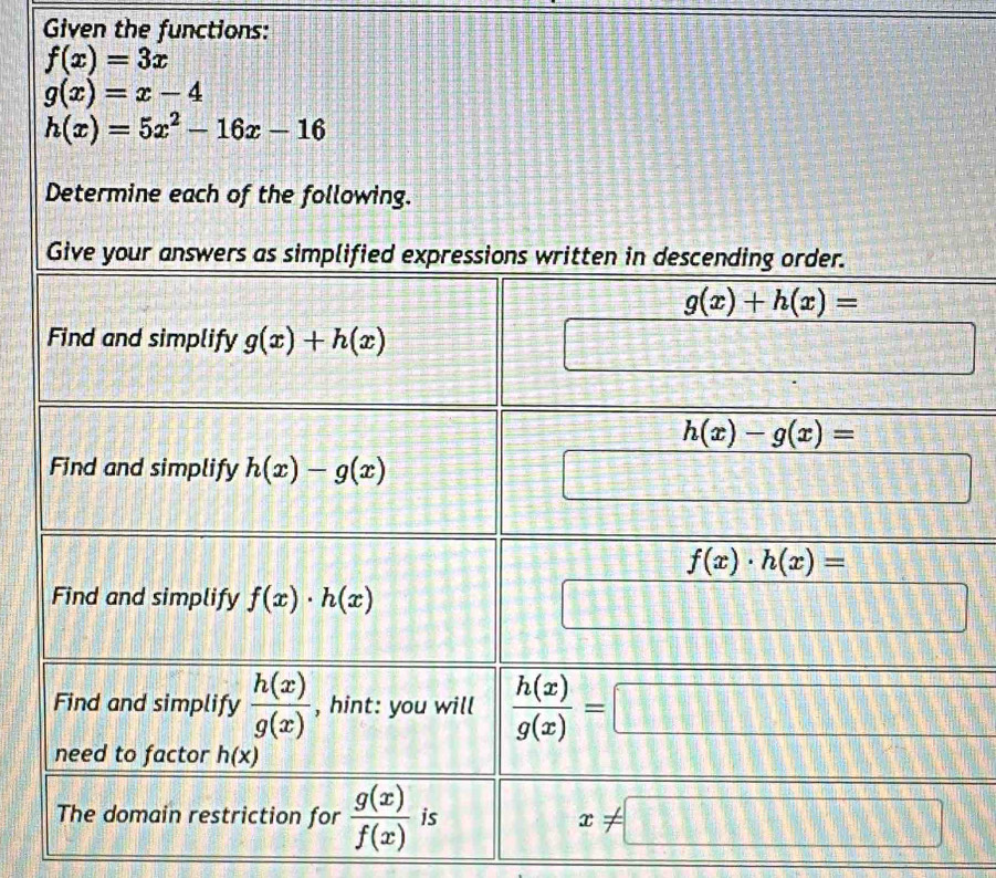 Given the functions: