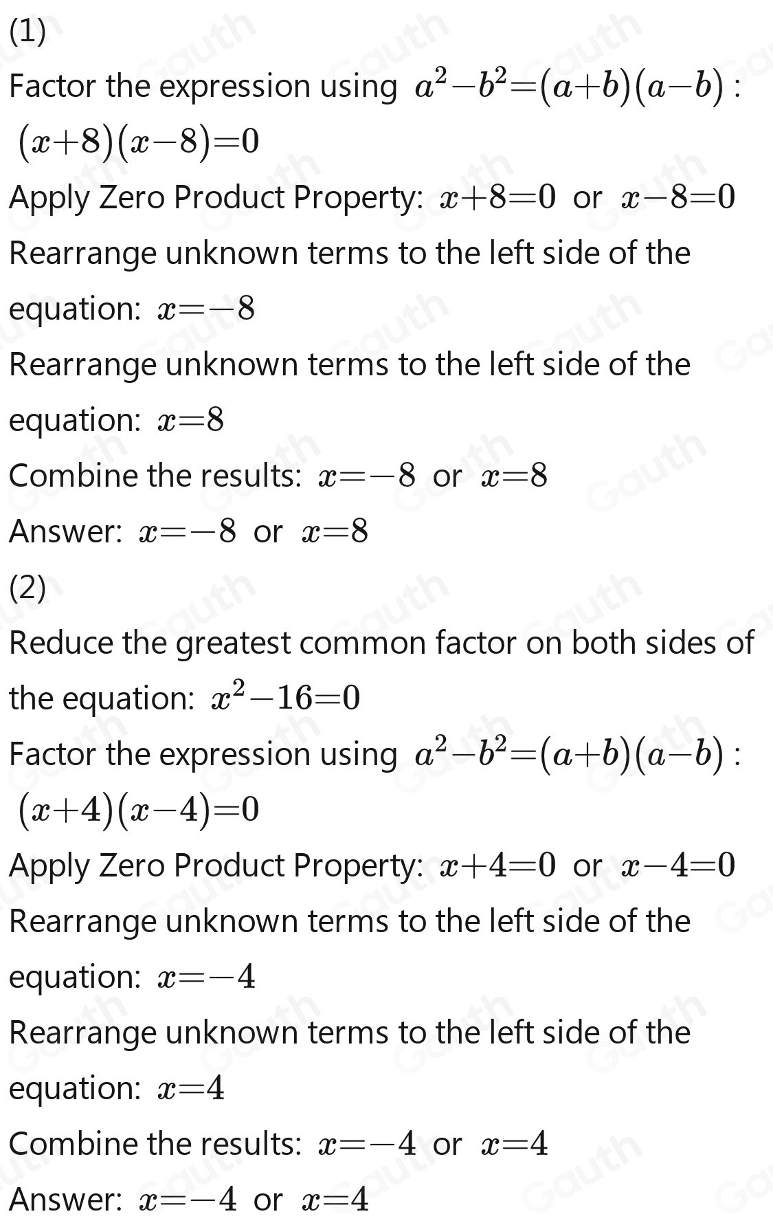 Solved: x^2-64=0 (Tagaytay) 2) 2x^2-32=0 (Davao) [Math]