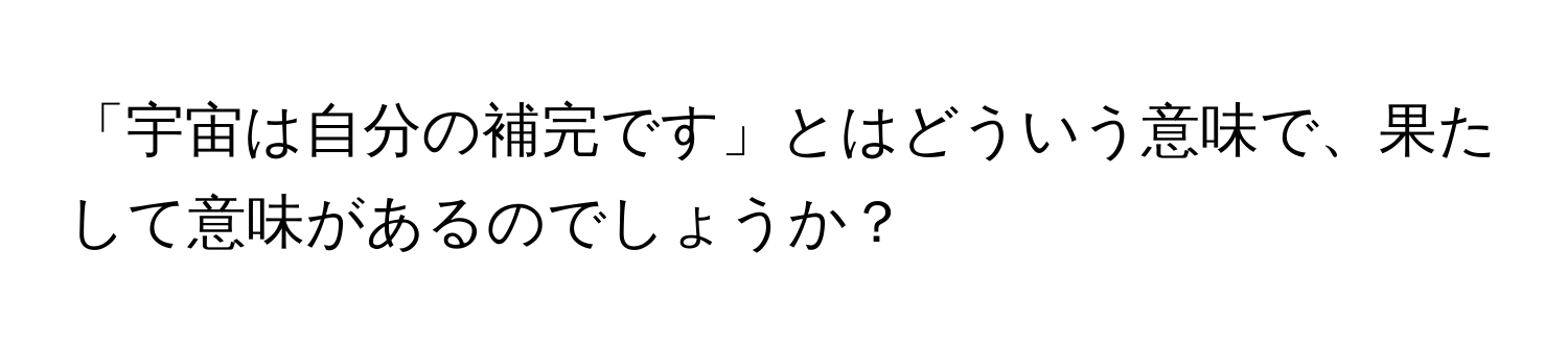 「宇宙は自分の補完です」とはどういう意味で、果たして意味があるのでしょうか？