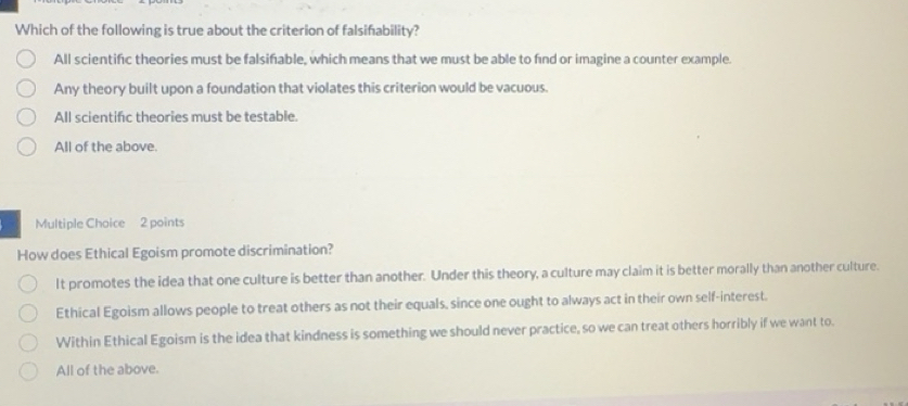 Solved: Which of the following is true about the criterion of ...