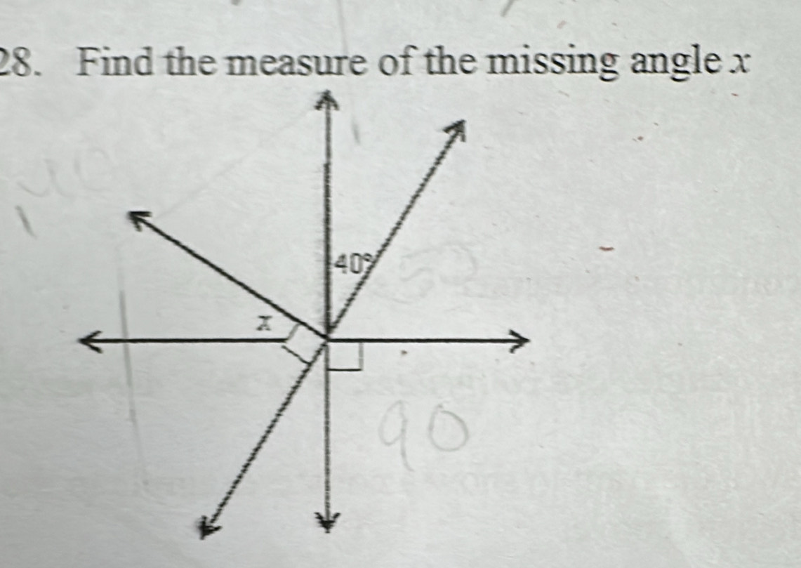 Find the measure of the missing angle x