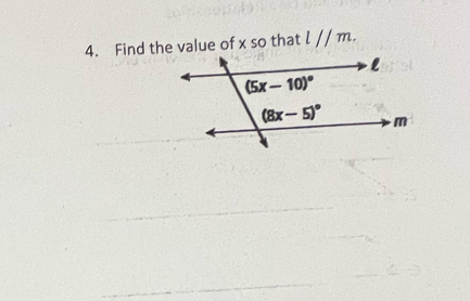 Find the value of x so that l//m.