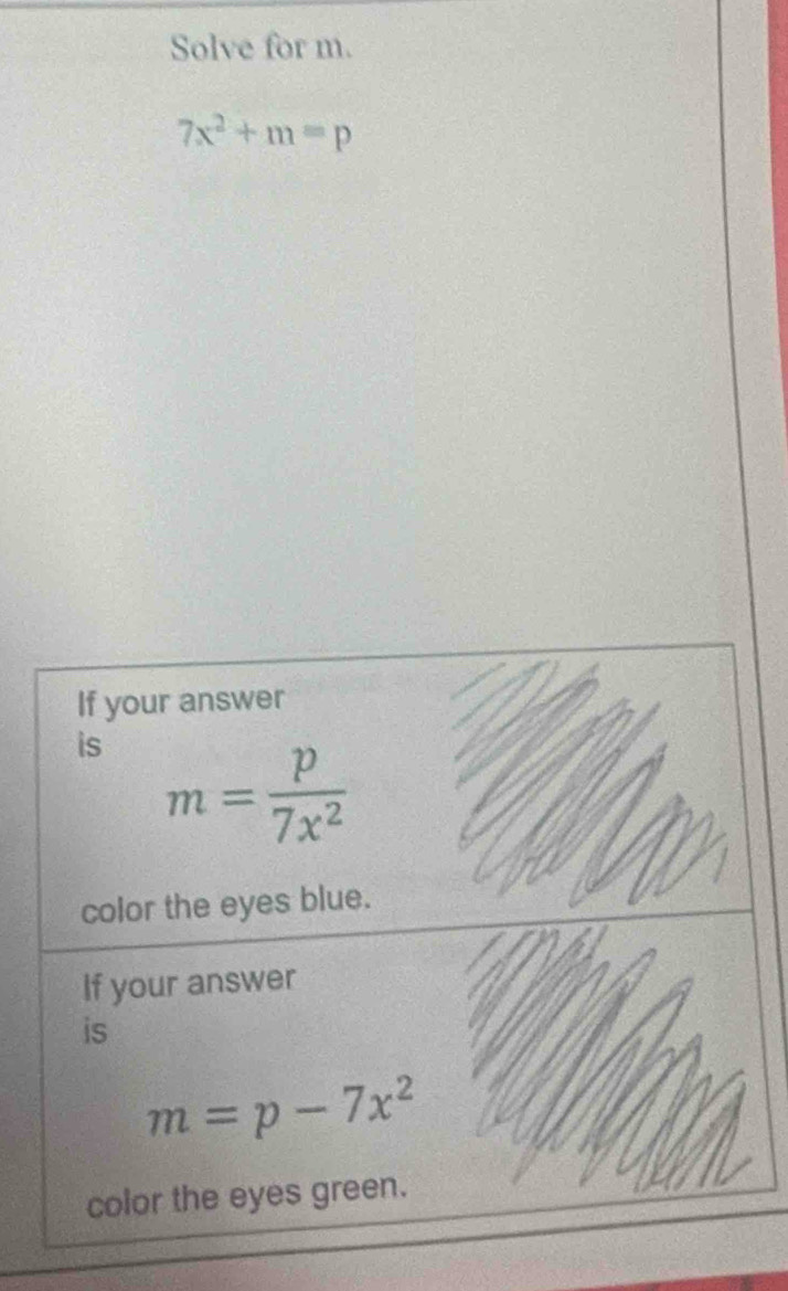 Solve for m.
7x^2+m=p