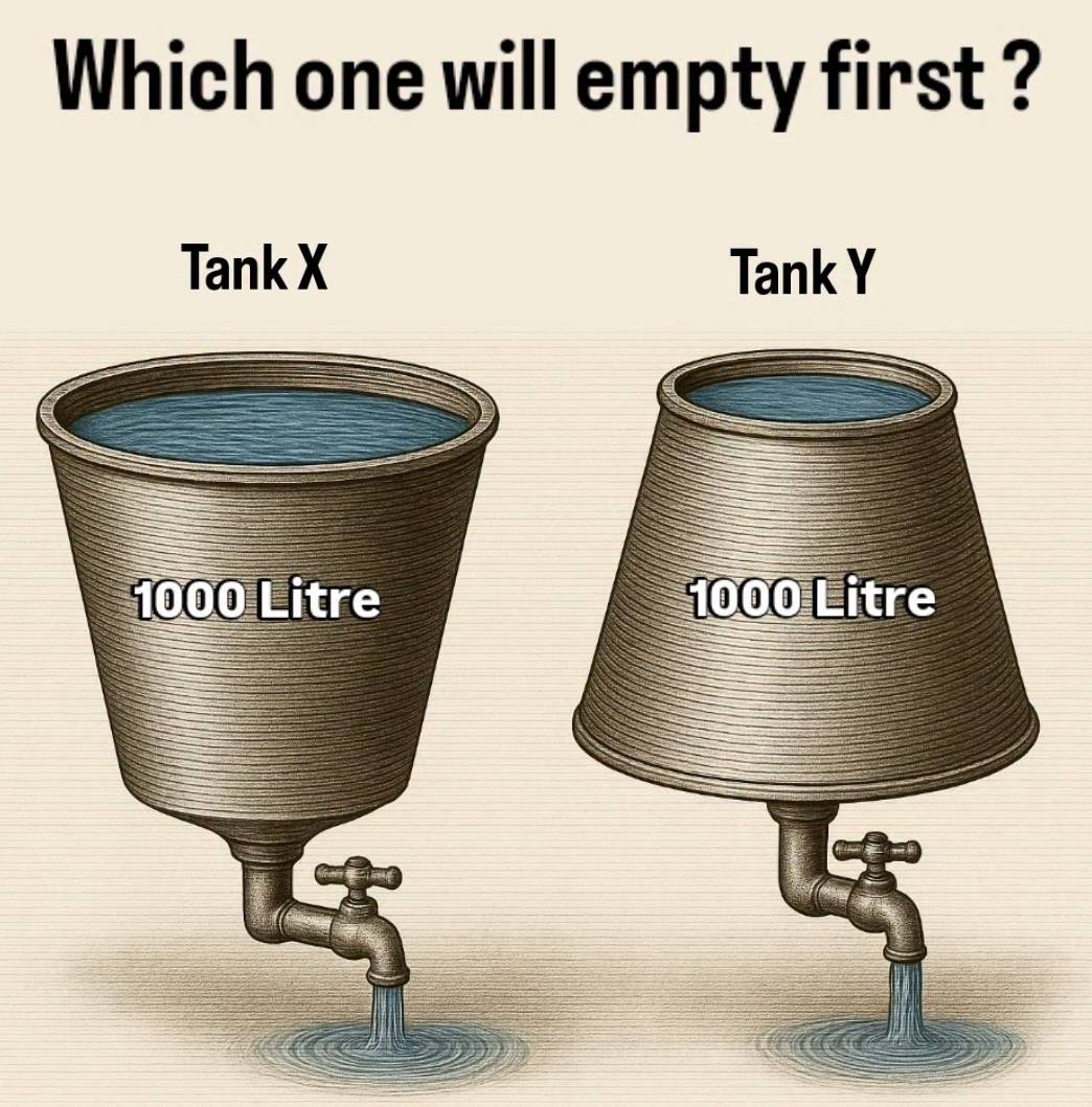 Solved: Which one will empty first ? Tank X Tank Y [Physics]