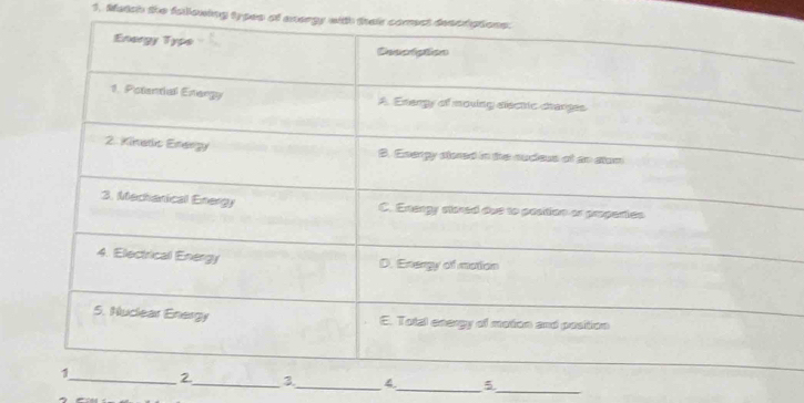 Match the following types of axergy with 
_ 
4_ 5