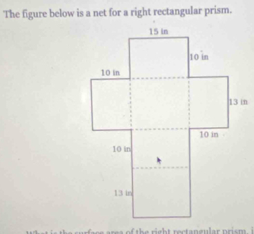 The figure below is a net for a right rectangular prism. 
e a of th e righ t rectangular pris m