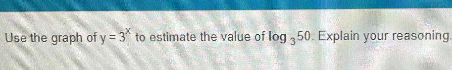 Use the graph of y=3^x to estimate the value of log _350. Explain your reasoning.