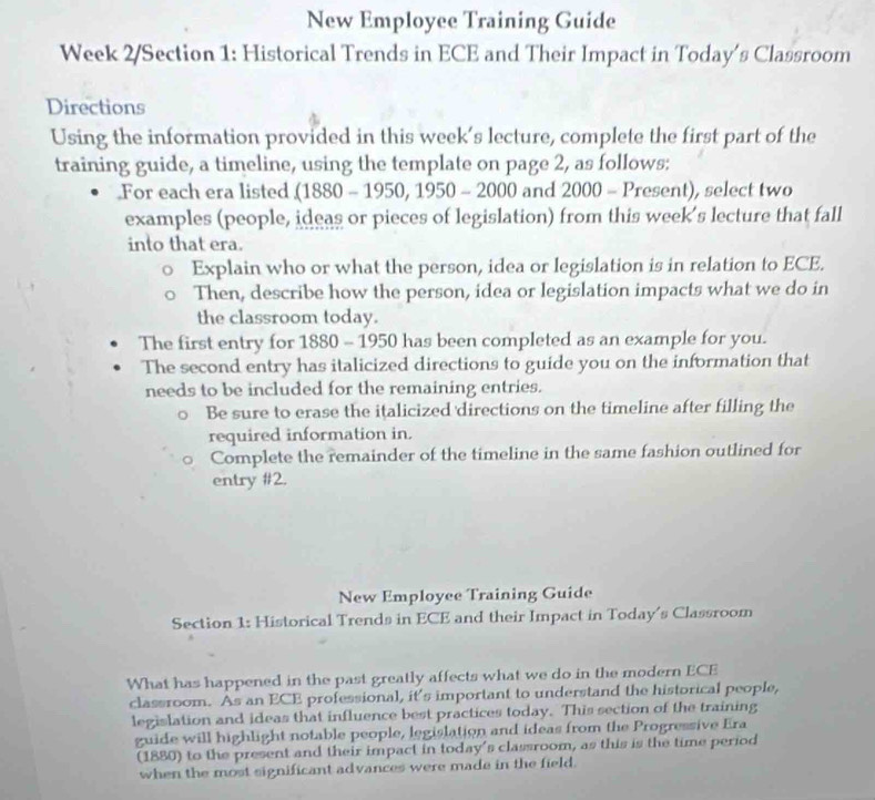 Solved: New Employee Training Guide Week 2/Section 1: Historical Trends ...