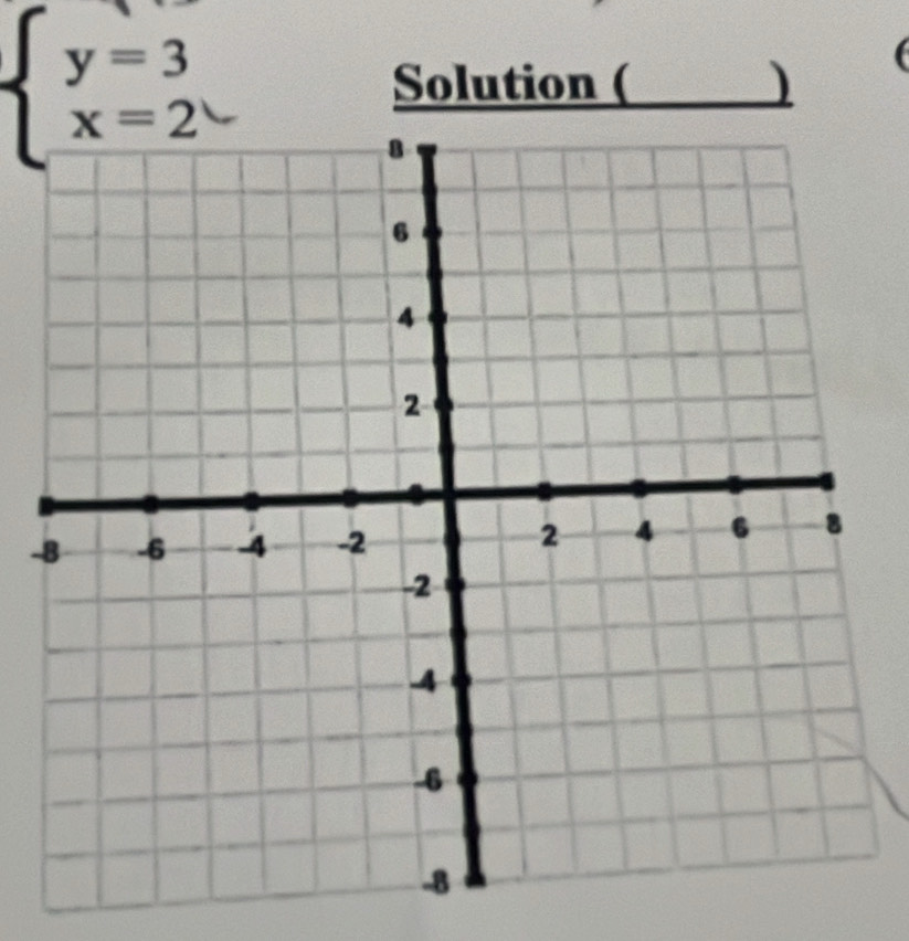 beginarrayl y=3 x=2endarray.
Solution ( ) 
-