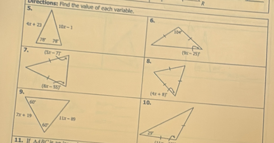 Directions: Find the value 
11. If △ ARC in