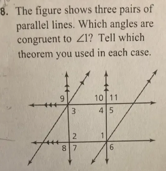 Solved: The figure shows three pairs of parallel lines. Which angles ...