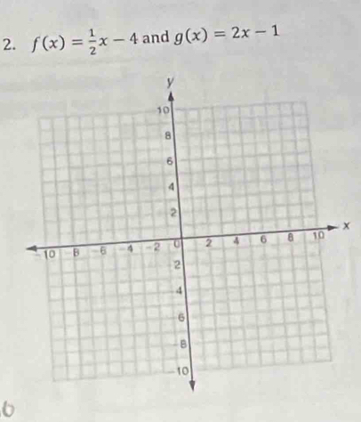 f(x)= 1/2 x-4 and g(x)=2x-1
x