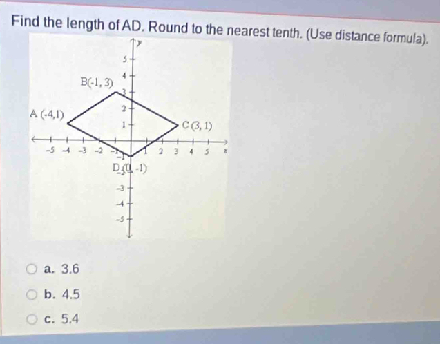 a. 3.6
b. 4.5
c. 5.4