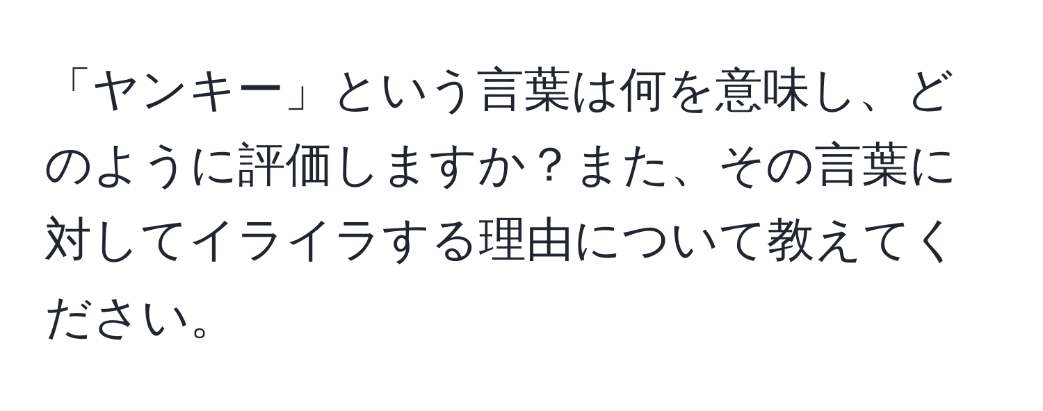 「ヤンキー」という言葉は何を意味し、どのように評価しますか？また、その言葉に対してイライラする理由について教えてください。