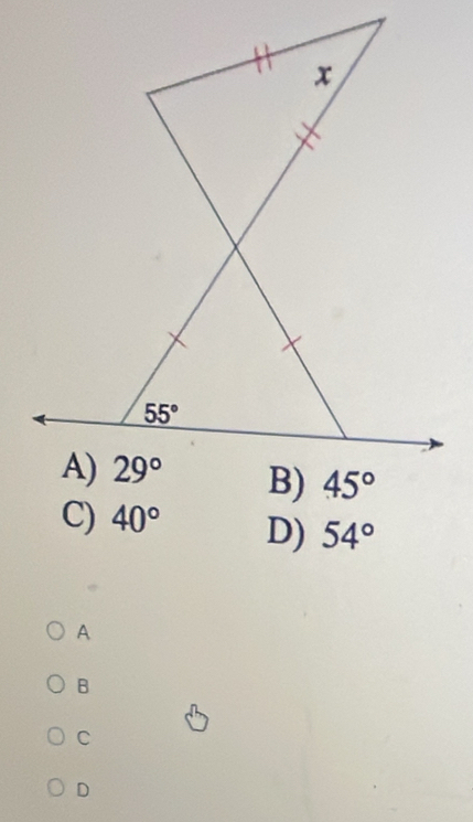 C) 40° D) 54°
A
B
C
D