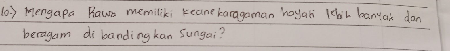 (0 ) Mengapa Rawa memiliki keanekaragaman hayah lebit banyak dan 
beragam di bandingkan Sungai?