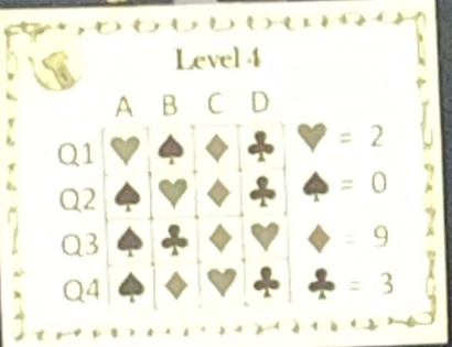 Level 4
A B C D
=2
Q1
Q2
b =0
Q3
=9
Q4
=3