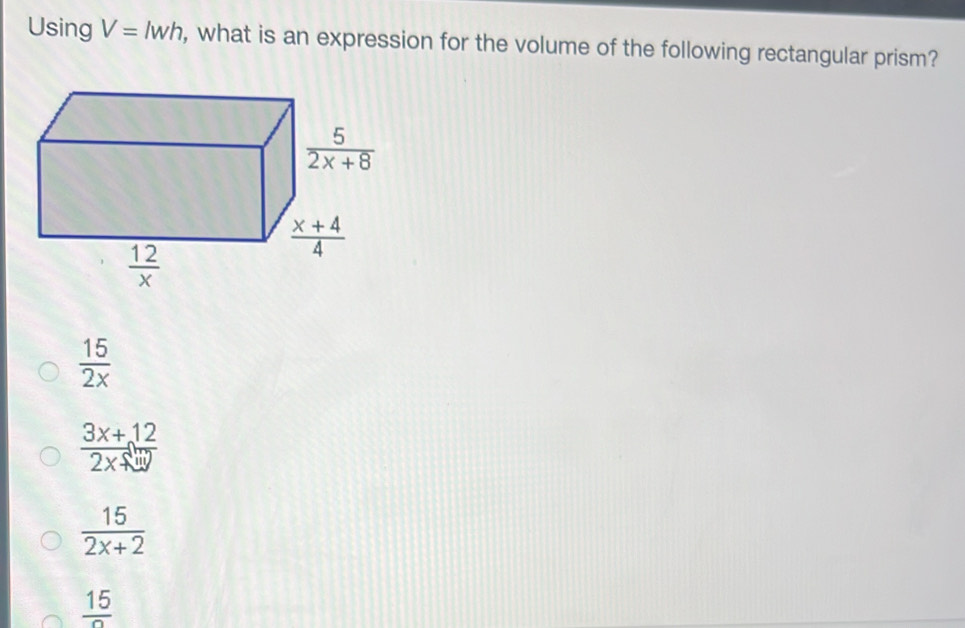 Solved: Using V=lwh , what is an expression for the volume of the ...